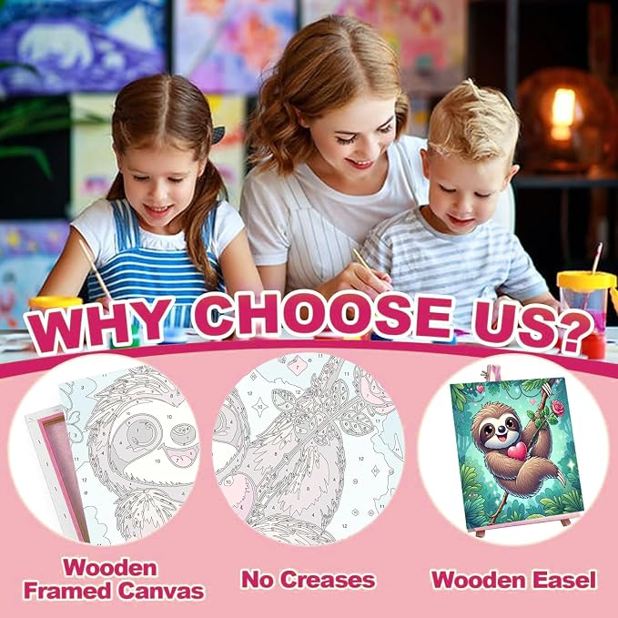 cviokrdu 4 Pack Paint by Numbers Kit for Kids with Frame - Wooden Easel, Animal Paint by Numbers for Kids Ages 4 8 12, Easy Animals Acrylic Oil Painting Kits for Home Wall Decoration 8x8 inch