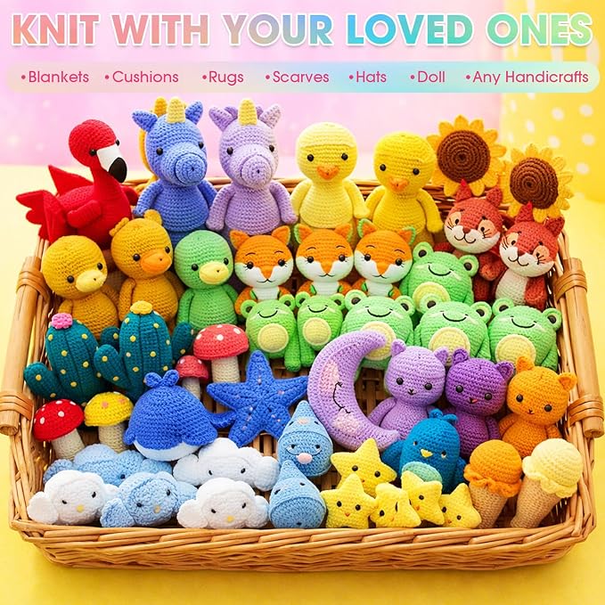 Buryeah Rainbow Series 8 Packs Crochet Yarn Knitting Bundle Beginner Acrylic Thread Fluffy Hand Tube Polyester Yarn Needles Bulky Kit Variety Pack 726 Yards for Weaving Crafts DIY Project Beginner