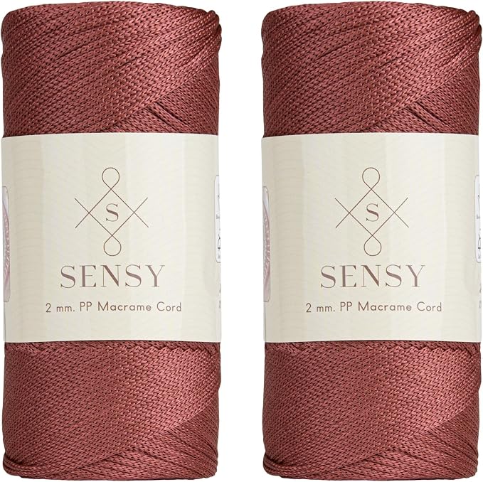 Sensy Premium 2 Pack of 2mm 251 Yards Polyester Rope 100% Polypropylene Cord Macrame Cord 2mm Crochet Bag Cord Macrame Rope Crochet Thread Gift for Knitter (Dusty Rose)