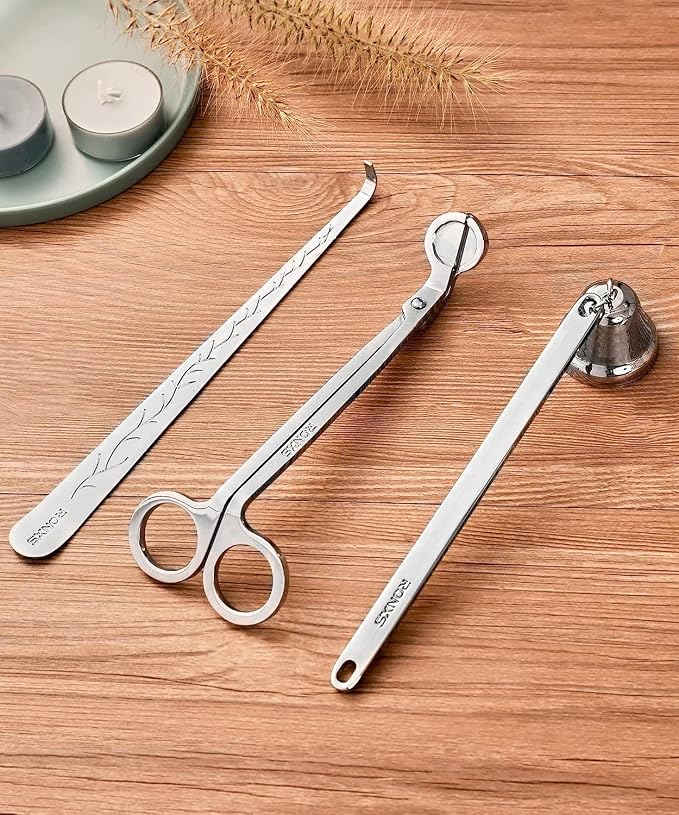 RONXS 3 in 1 Candle Wick Trimmer Set, Snuffer, Dipper, Cutter, Silver | Candle Care Accessory Kit, Stainless Steel, Trims Wick, Puts out Flame and Dips, Gift Box for Candle Lovers Home Decoration