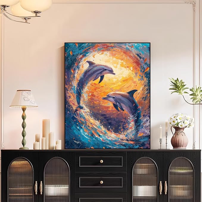 XTCIXAL Paint by Numbers Kit for Adults, Dolphin, 16X20 Inch | DIY Paint by Number for Adults Beginner, High-Definition Color Canvas, Stress Relief, Home Wall Decor, Gifts, Unframed