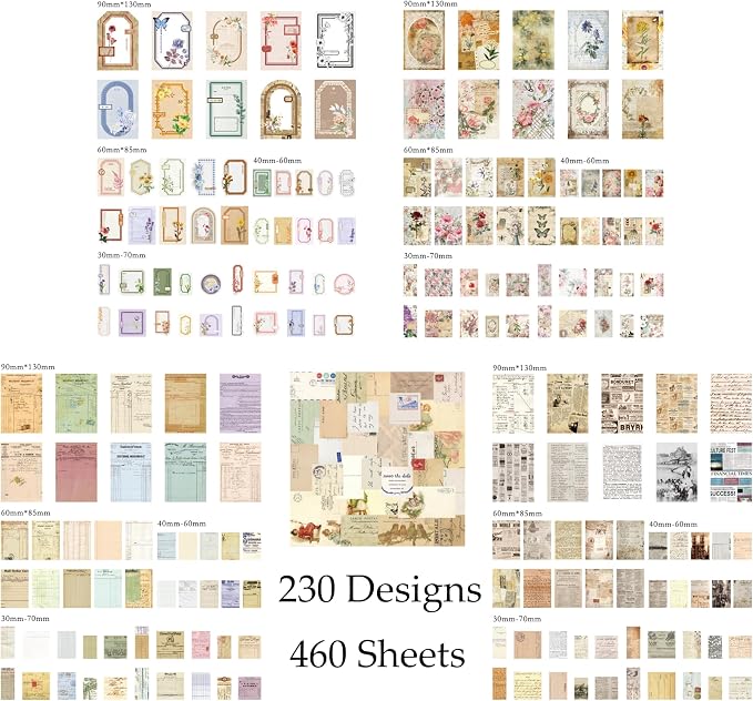 460 Sheets Vintage Scrapbook Papers Journaling Scrapbooking Supplies Kit junk journal supplies Decorative Craft Paper for Planner, Bullet Journal Collage Card Embellishment Retro Crafts
