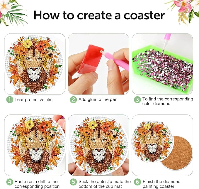Diamond Art Coasters Kits, 8 Pcs Fall Animals Diamond Painting Coasters Kit