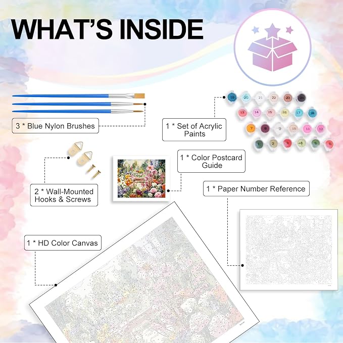 Paint by Numbers Kit for Adults, Garden Flowers Number Painting Canvas Kit | DIY Acrylic Painting Set for Beginners, Stress Relief Relaxing Craft, Home Wall Decor, Holiday Gift for Adults, 16x20 Inch