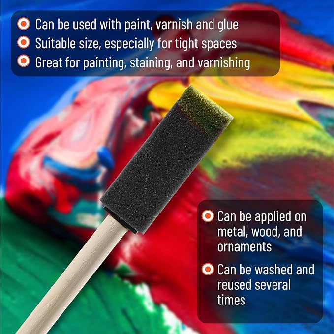 Bates Foam Paint Brushes, 1", 12 Pack - Sponge Brushes for Painting, Staining, and Mod Podge