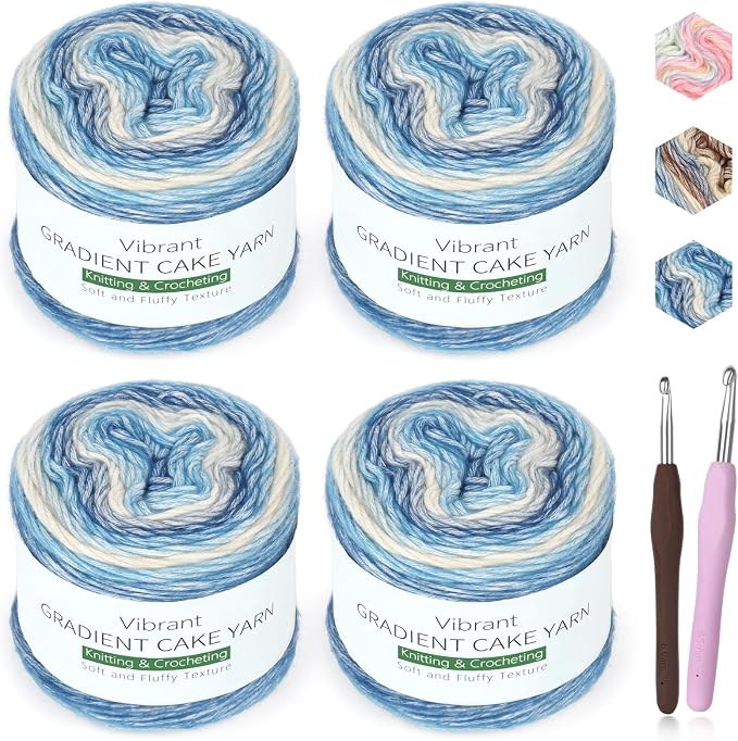 Katech 4 Pack Ombré Yarn for Crocheting-Gradient Cake Yarn for Knitting | 100g/3.52 oz,60% Cotton 30% Acrylic 10% Wool-Multicolor Soft Cotton Crochet Yarn for Scarves, Shawls, Blanket and Garments(G)