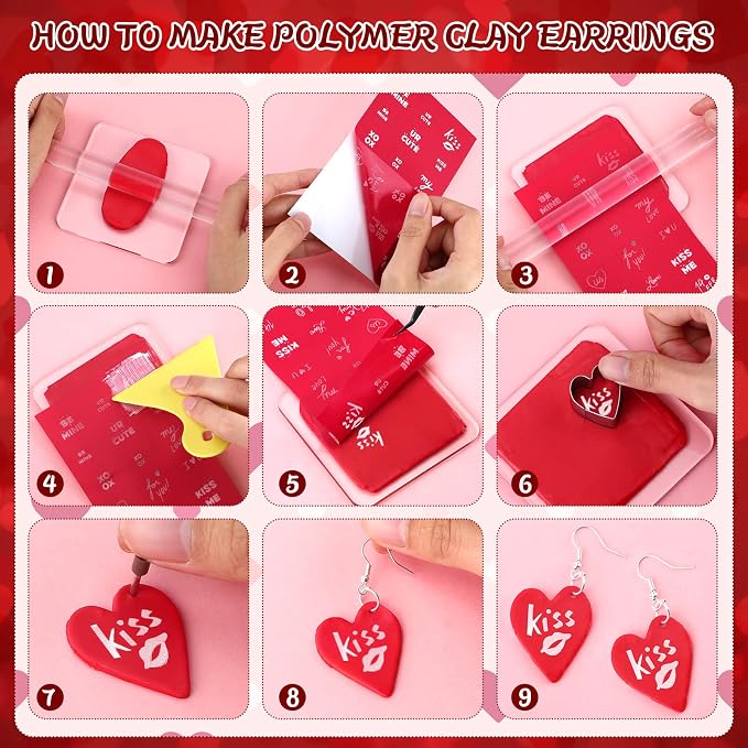 Rumia 114Pcs Polymer Clay Earring Making Kit: 6 Stencils, 9 Colors & Shapes, Tools & Accessories - Valentine's Day Gift