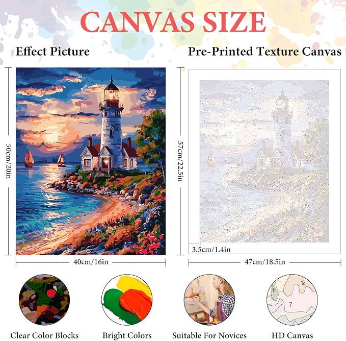 Paint by Numbers Kit for Adults Beginner, Coastal Lighthouse, 16x20 Inch