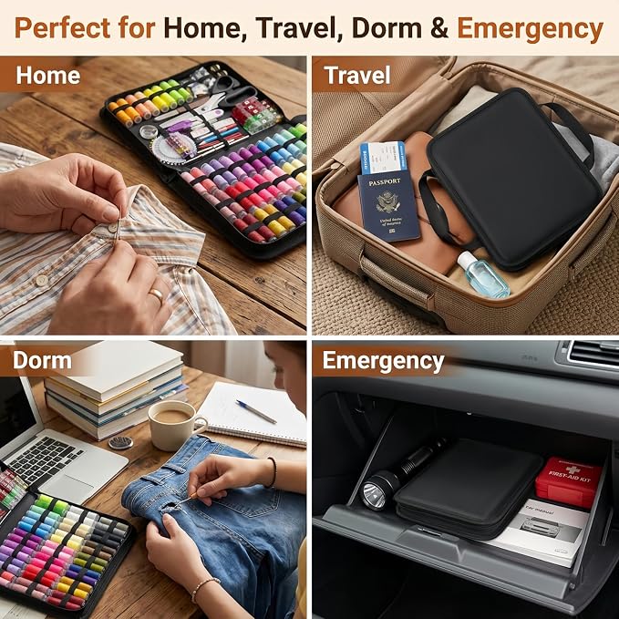 Forypretty Sewing Kit for Adults, 304 PCS Needle and Thread Kit with Tailor Scissors and Accessories, 50 XL Thread Spools, Travel Sewing Kit for Beginners, PU Leather, Gift for Mom Grandma