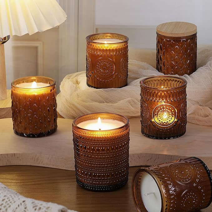 12Pack Amber Candle Jars - 3 Styles Candle Jar with Lids for Any Décor