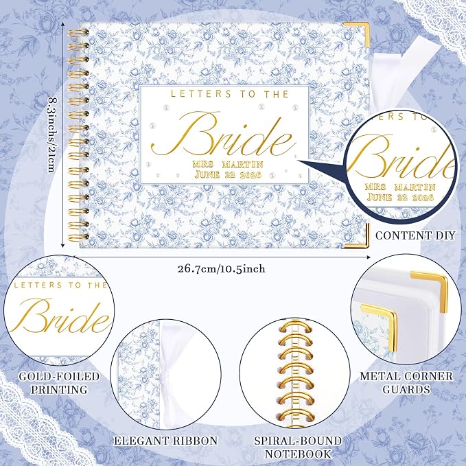 Humyoun Letters to Bride Scrapbook,10.5 X 8.25 Inch,Floral,Blue
