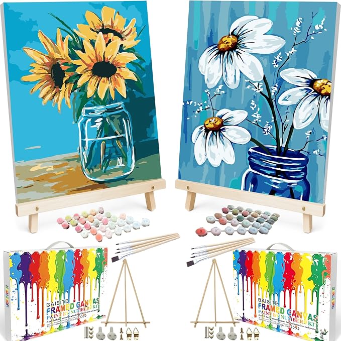 BAISITE Paint by Numbers Kit for Adults Beginners,16" Wx20 L 2 Pack Canvas for Painting Kits for Adults in Colorful Box 0304 Already Framed