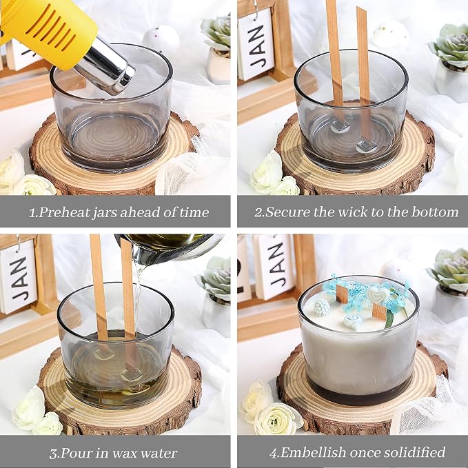 CONNOO 6 Pack 16oz Gray Wide Mouth Glass Candle Jars