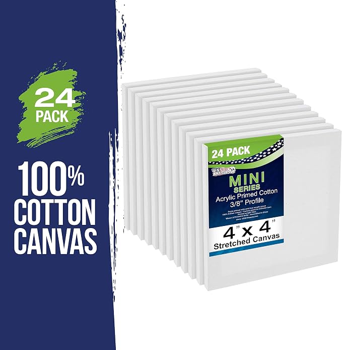 U.S. Art Supply 4"x4" Mini Square Canvases for Painting, Bulk Pack of 24