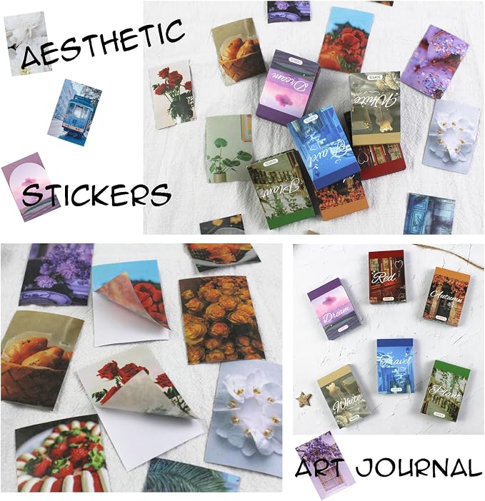 PRSTINCOL Washi Stickers Set, Assorted Colors, 6 Sets 300 Pcs | Aesthetic Sticker Book, Daily Scenery Life Stuff, Decorative Paper Sticker Decals