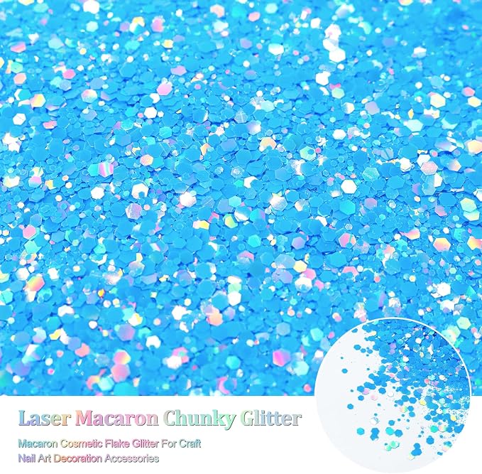 Renfio Holographic Blue Chunky Glitter for Snowglobe Tumbler,1.76oz/50g