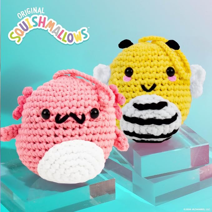 Original Squishmallows™ Crochet Kit – Archie Bag Charm, Axolotl Crochet Kit for Beginners with Yarn, Starter Hooks, Step-by-Step Tutorials, DIY Craft, Great Teen Gifts