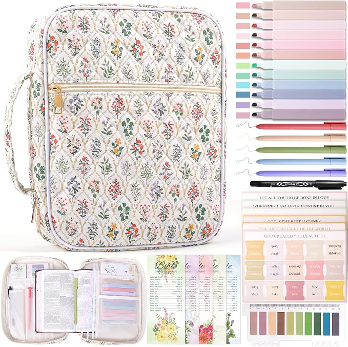 XKDOUS Bible Cover Case for Women Bible Bag Journaling Kit w/Study Supplies