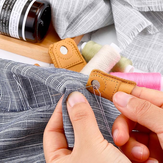 WILLBOND 4 Pcs Leather Thimble Finger Protector for Hand Sewing, 2 Sizes