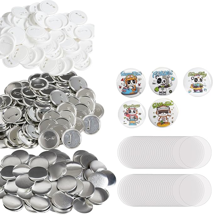 VEVOR 500 Sets 2.25 inch 58mm Pin Back Button Parts for Button Maker Machine, DIY Round Button Badge Parts, Set Includes Metal Top, Plastic/Metal Button, Clear Film, and Blank Paper For Gifts Presents