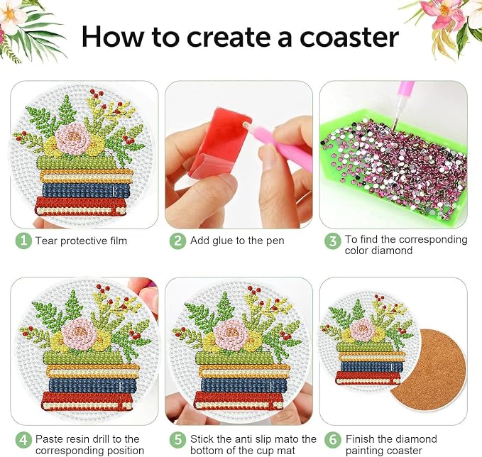 mrpwnle 8 Pcs Diamond Art Coasters Kits DIY Book Diamond Painting Coasters