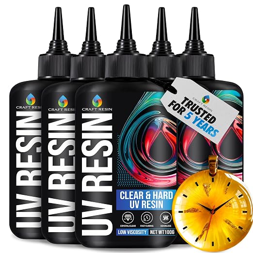 CRAFT RESIN 500g UV Resin Kit Hard Type Low Viscosity – Crystal Clear and No-Yellowing UV Resin Glue for DIY, Jewelry Making, Molds Casting and Polymer Clay Projects - Fast Cure Under UV Light