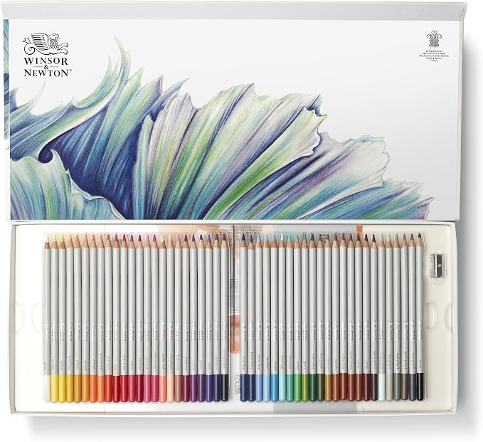 Winsor & Newton Studio Collection, Colour Pencil Box Set of 50 | Rich, Vibrant Color, Thick-Core Pencils, Soft Smooth Texture, Easy Blending, Stylish Metal Tin Included, High Quality Lead