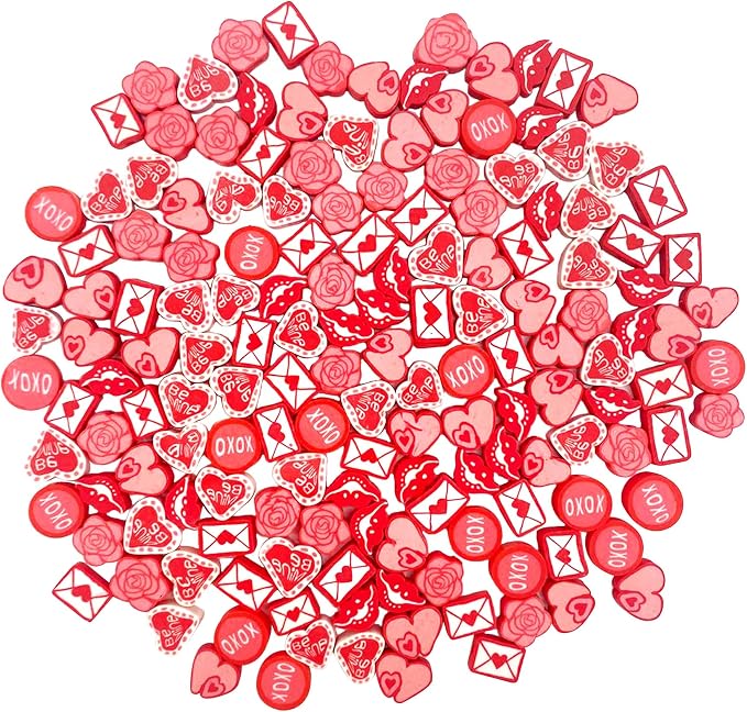 100 Pcs Valentine's Day Polymer Clay Beads Mixed Heishi Spacer Beads Supplies for DIY Bracelet Earring Necklace Jewelry Making