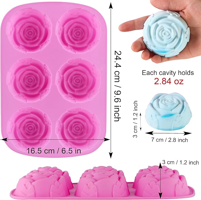 Lerykin Rose Silicone Molds - 2 Pack Handmade Large Rose Flower Soap Mold - Food Grade DIY Bar Mould for 3D Soap, Mousse, Muffin, Cake, Chocolate, Jelly, Resin, Candle - Just Pop Out & Dishwasher Safe