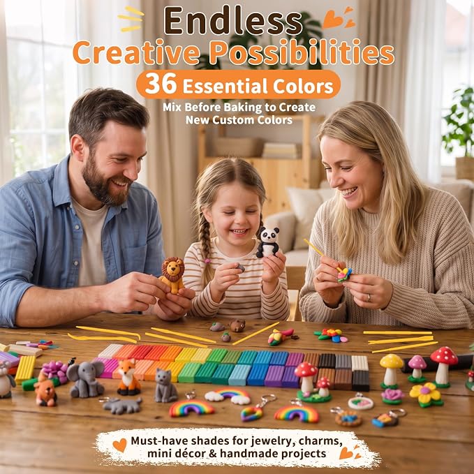 118 Pcs Polymer Clay Kit 36 Colors Oven Bake Clay 40g Large Block,Non-Toxic | Includes 82 Pcs Accessories, Tools & Storage Box for Jewelry Making, Charms, Crafts & DIY Projects, Gifts, School Activities