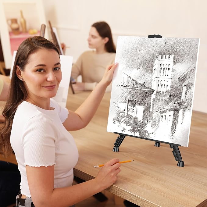 Art Painting Tripod Easel Stands, Portable Adjustable Display Artist Easels | Black Metal Stands with 2 Bags for Tabletop/Floor Painting, Height from 17 to 66 inches for Drawing, Displaying - 2 pack