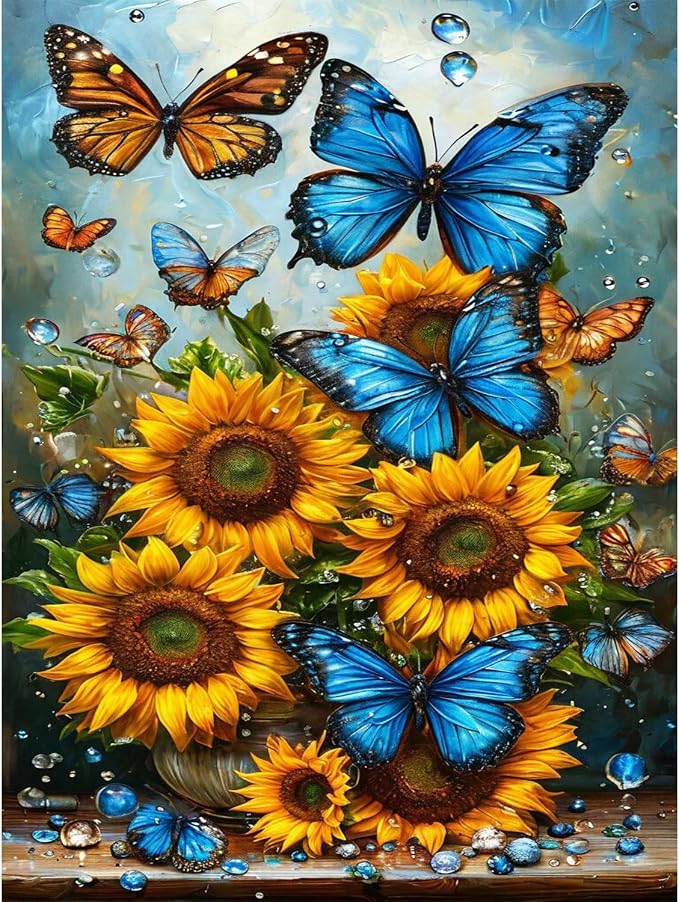 Amaieuin Butterfly Diamond Painting for Adults,Sunflowers Diamond Art Painting for Adults,5D Diamond Painting for Home Decor and Gifts 12x16in
