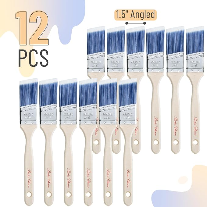 Bates Angle Paint Brushes - 1.5-Inch, 36 Pack, Treated Wood Handles for Walls, Furniture & Stain