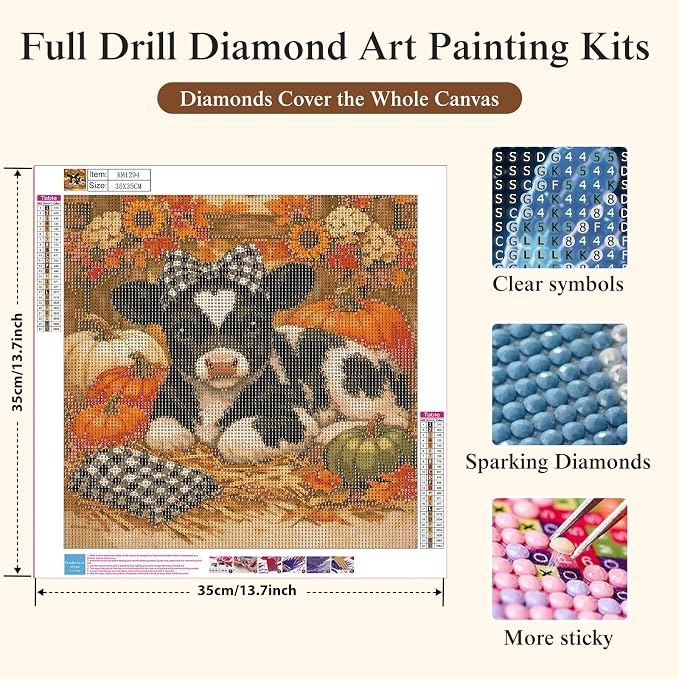 Highland Cow Pumpkin Diamond Painting Kits for Adults, Autumn Diamond Art
