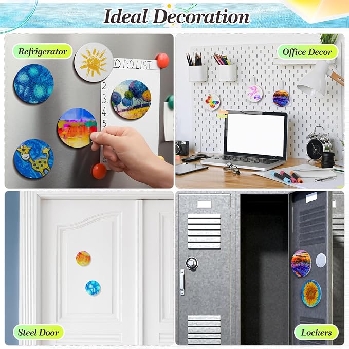 Nezyo 75 Pieces Magnetic Painting Canvas Panel Mini Canvas Boards Mini Canvases Tile Art for Painting Magnetic Fridge Locker Art Paints Crafts DIY Kit(Round,2.5 Inch)