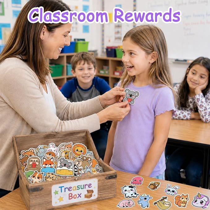 EOAOD 200 Pcs Cute Animal Water Bottle Stickers for Kids, Waterproof Vinyl | No Repeats, Perfect for Classroom Rewards, Party Favors, Goodie Bags, Scrapbooking, Crafts and Gifts for Boys and Girls