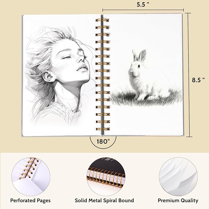 Yoment Small Sketch Book 5.5"x8.5",Mini Sketchbook,Spiral Bound,100 Sheets | Black,68 lb/100gsm Hardcover Sketch Pad for Kids,Art Sketchbook Drawing Pad Book with Pencil,For Kids, Beginners,Artists