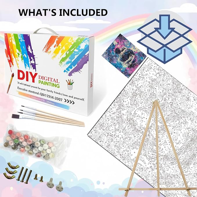 BAISITE Paint by Numbers Kit for Adults Beginners,16" Wx20 L Canvas for Painting Kits for Adults in Colorful Box-Cosmic Hug 8217-Already Stretched on a Wooden Frame