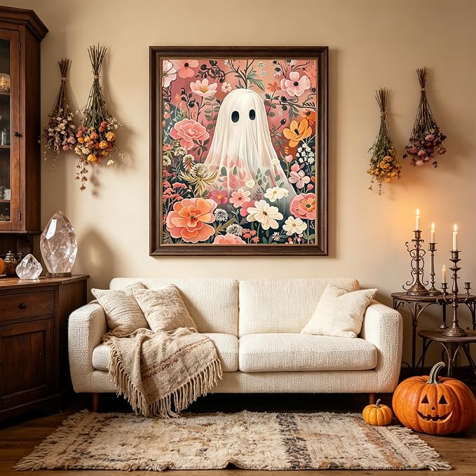 CSZPPQAF Floral Ghost Diamond Painting Kit for Adults,Halloween Diamond Art