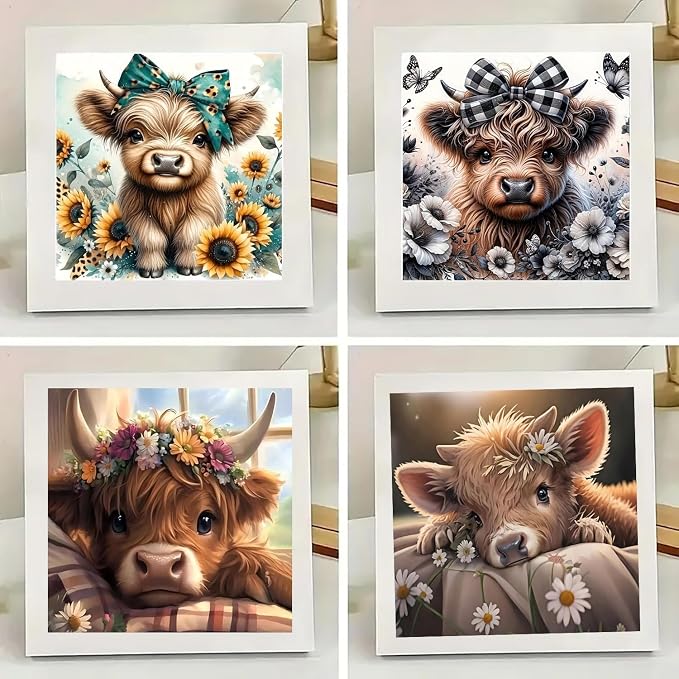 4 Pack Diamond Art Kits for Adults, Cow Diamond Painting Kits 12x12 inch