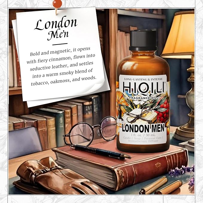 HIQILI London Men Fragrance Oil for Candle & Soap Making, Inspired by Bvr.Berry LON for-Men, Essential Oil for Diffuser, Large Rooms, Office, New Car Scents - 1.0 Fl Oz(Pack of 1)