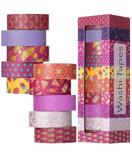 Mr. Pen- Washi Tape Set, 10 Rolls, 15mm Wide, 5 Yards/Roll | Gold Foil Washi Tape for Scrapbook, Arts, Crafts, Journals and Planners, Summer Fiesta Design