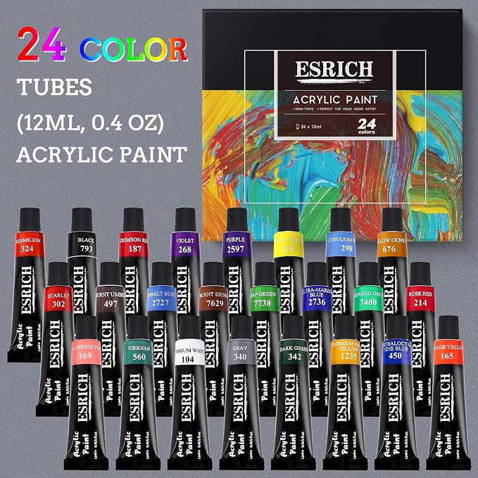 ESRICH 57PCS Acrylic Paint Canvas Painting Kit with 24 Paints