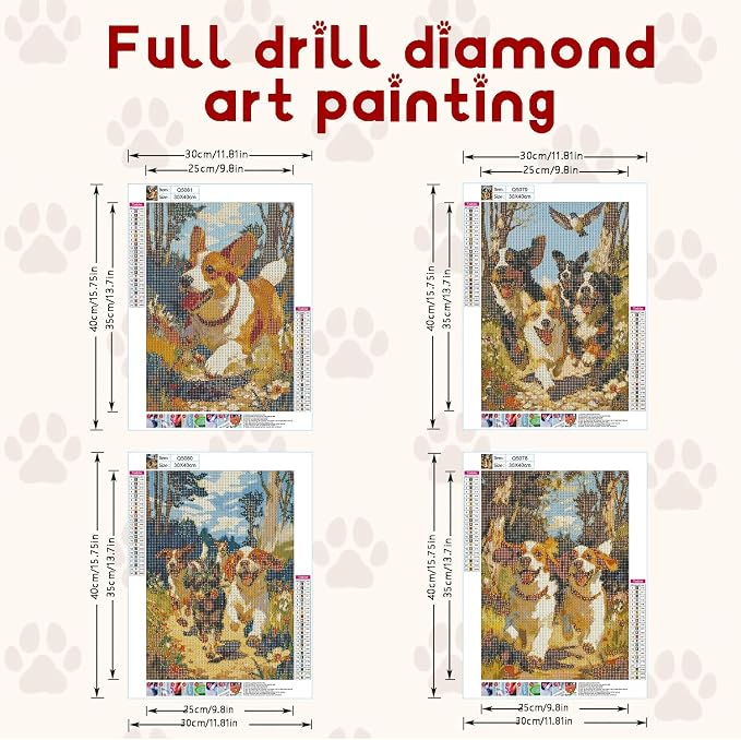 DOTSOPS 5D 4 Pack Dog Diamond Painting Kits for Adults Diamond Art Kits | Crafts DIY Round Full Drill Painting,Gem Art for Beginner,Home Wall Decor Gift 11.8 x 15.7 Inches