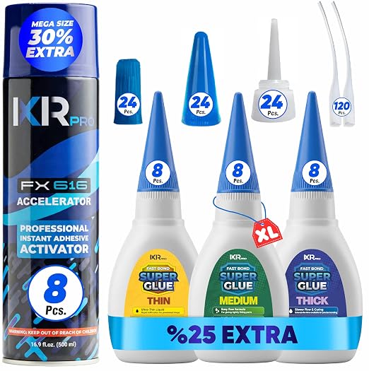 CA Glue with Activator 24x Thin Medium Thick Glue Kit 8X 16.9oz Accelerator