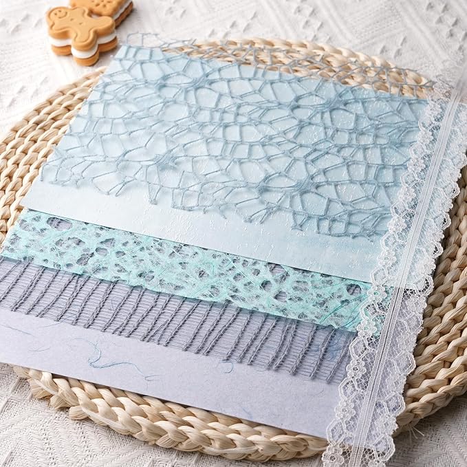 15Pcs Handmade Scrapbook Art Paper Craft Textured Paper Colorful A5 sheet Mesh Special Mix for Scrapbooking Junk Journal Journaling Supplies DIY Materials,5.8x8.2 inches (Blue)