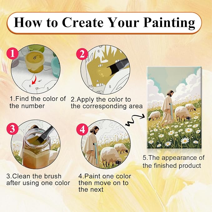 SparkGlow Jesus Framed Paint by Numbers Kit for Adults, 8×12 Inch | The Good Shepherd Number Painting, Include Easel, Premium Canvas, Painting by Number for Gift, Home Decoration