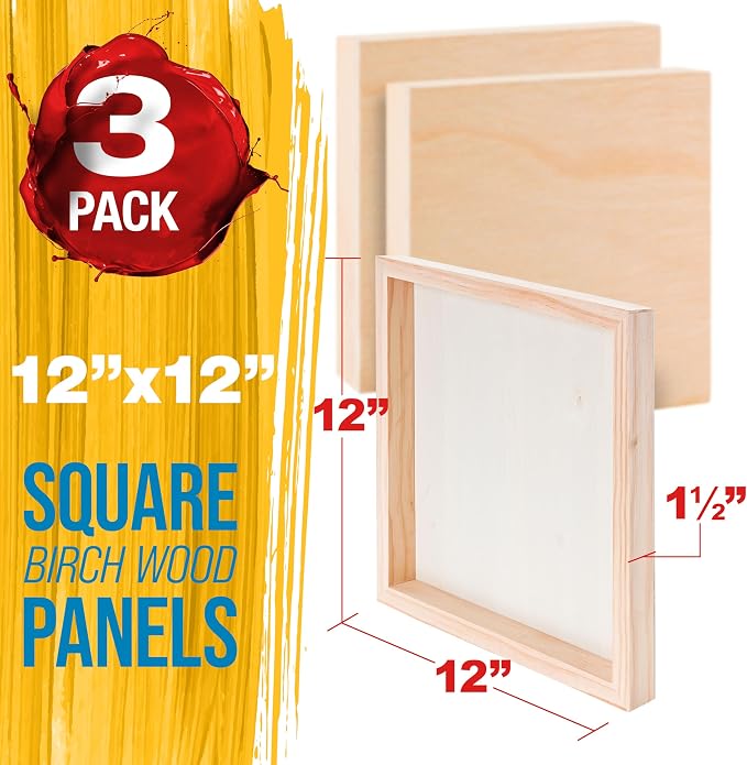 U.S. Art Supply 12" x 12" Unfinished Cradled Wood Panels for Painting