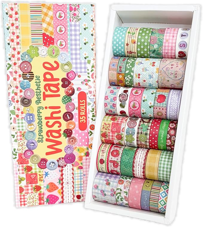 Washi Tape Set - 35 Rolls 2M Per Roll Strawberry Pastel Cute Scrapbook Tape