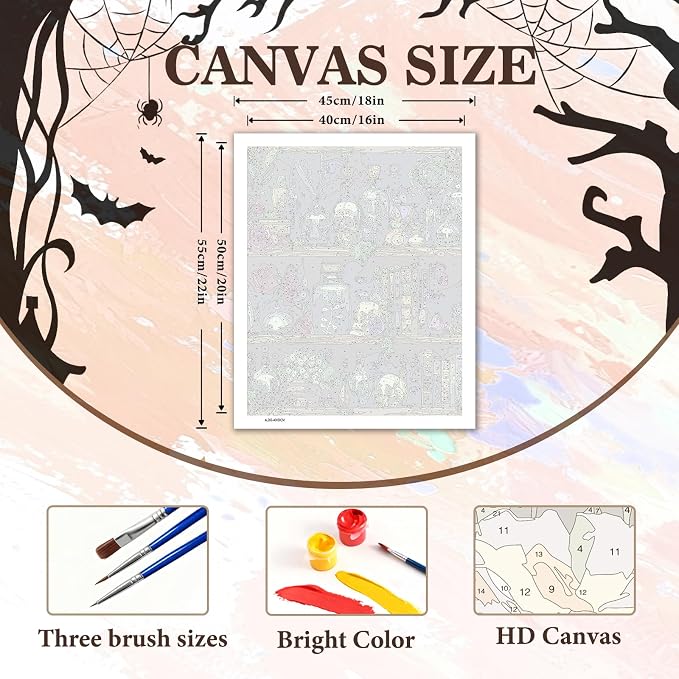 PHANTASYART Gothic Bookshelf Paint by Numbers Kit for Adults 16x20inch | Bookshelf Paint by Number Adult, Goth Skull Painting by Numbers for Adults, DIY Acrylic Painting Kits for Adults